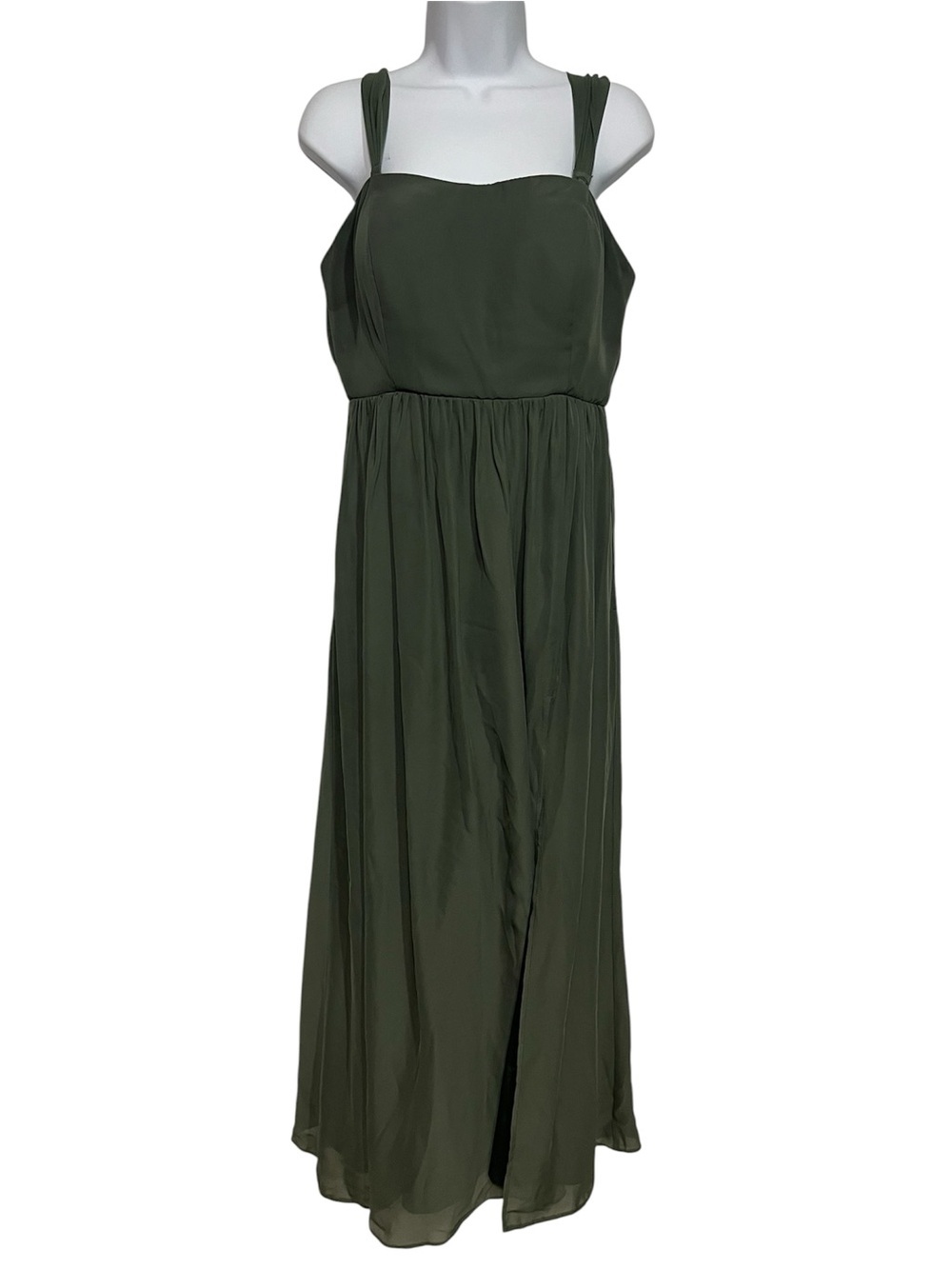 Birdy Grey Olive Maxi Dress Detachable Straps Size Large Pockets Bridesmaid Prom